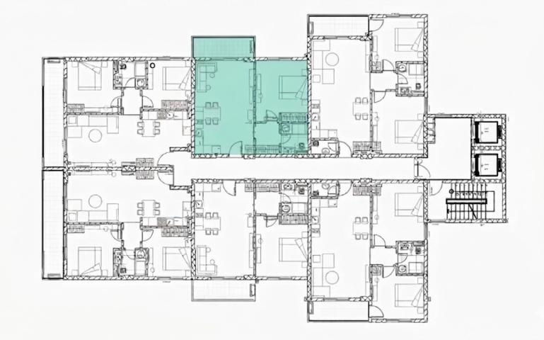 Eine 57 m² große Wohnung mit Terrasse in der Wohnanlage in Bar