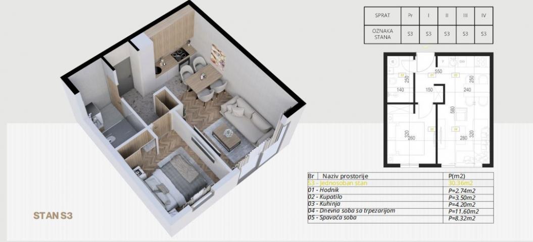 Jednosoban stan 51.86m2 u novogradnji – Budva, Potkošljun