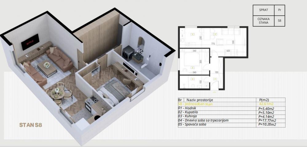Jednosoban stan 51.86m2 u novogradnji – Budva, Potkošljun
