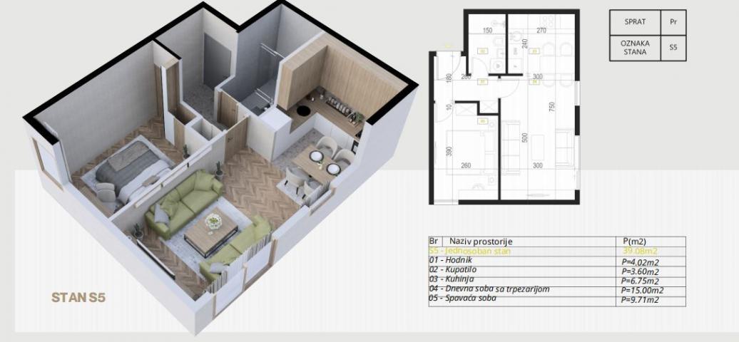 Jednosoban stan 42.28m2 u novogradnji – Budva, Potkošljun