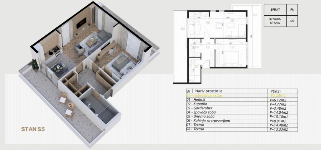 Jednosoban stan 53.08m2 u novogradnji – Budva, Potkošljun
