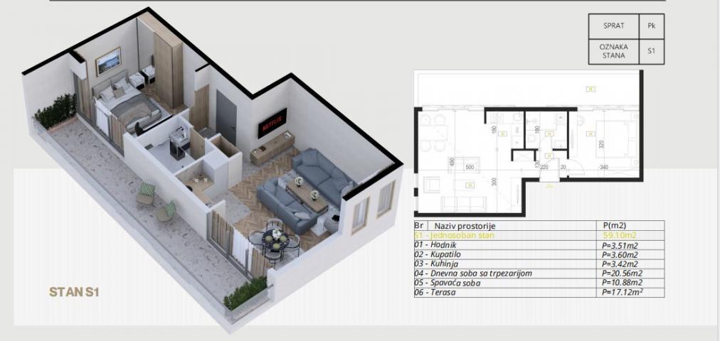 Studio apartman 43.92m2 u novogradnji – Budva, Potkošljun