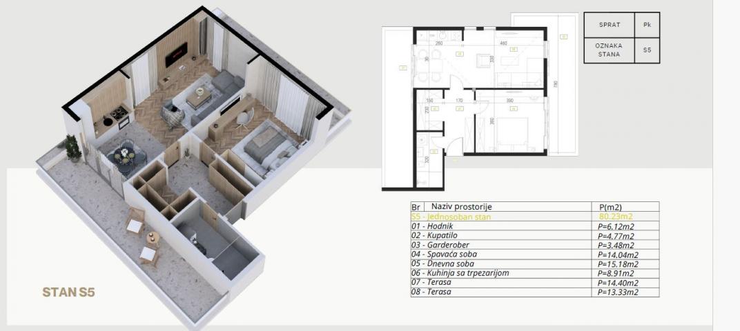 Studio apartman 43.92m2 u novogradnji – Budva, Potkošljun