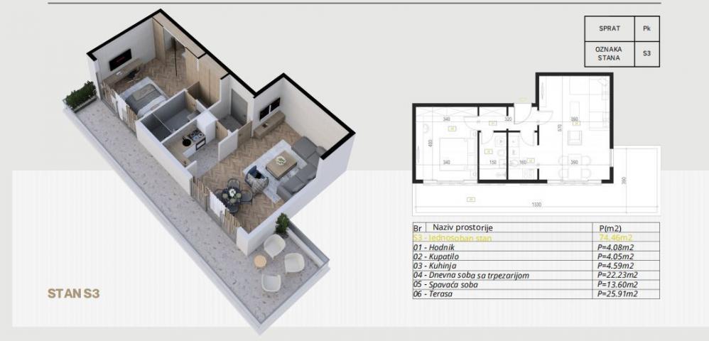 Studio apartman 43.92m2 u novogradnji – Budva, Potkošljun