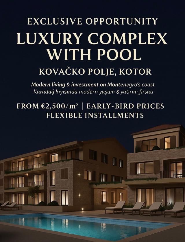 Dvosoban stan 60.69m² u luksuznom kompleksu Palazzo Jaz sa bazenom – Kovačko Polje, Kotor (Mogućnost