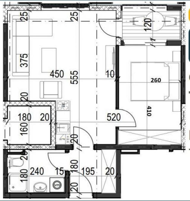 Jednosoban stan 43.60m² u luksuznom kompleksu Palazzo Jaz sa bazenom – Kovačko Polje, Kotor (Mogućno