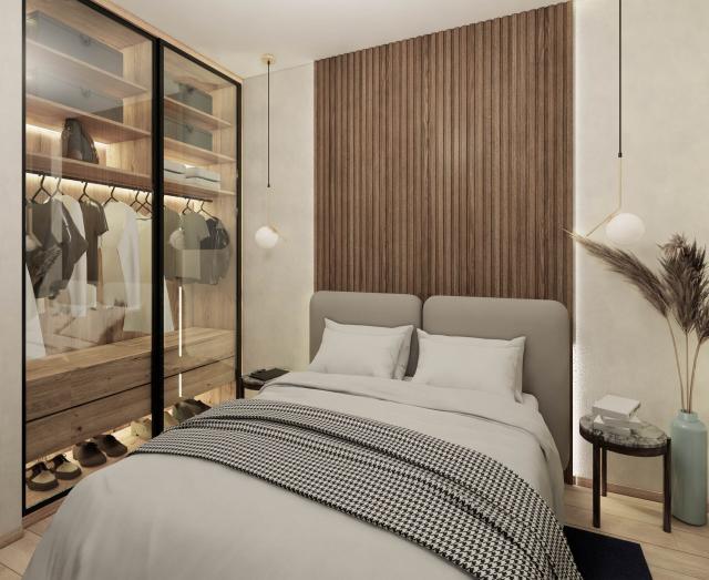 One-bedroom apartments in a new residential complex with a swimming pool in