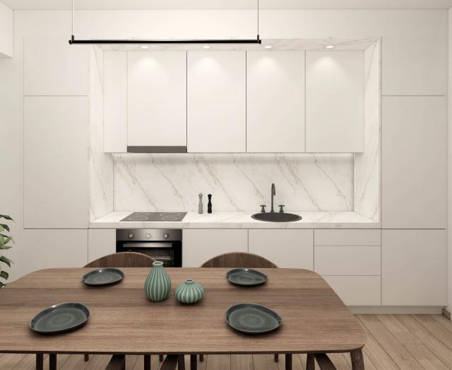 One-bedroom apartments in a new residential complex with a swimming pool in