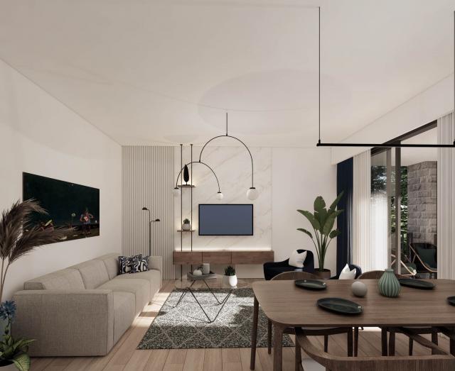 One-bedroom apartments in a new residential complex with a swimming pool in