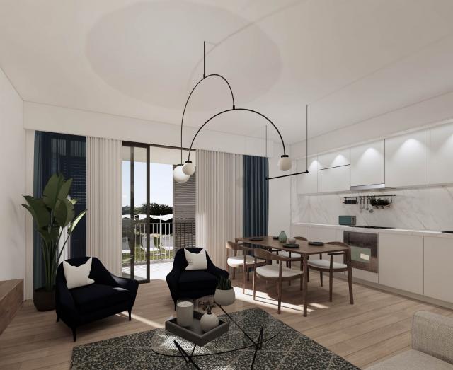 One-bedroom apartments in a new residential complex with a swimming pool in
