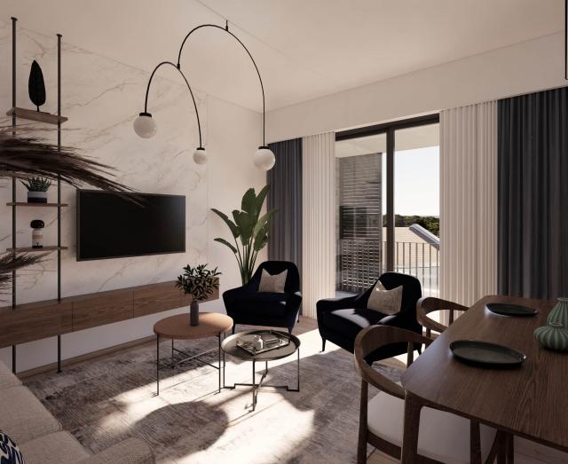 One-bedroom apartments in a new residential complex with a swimming pool in