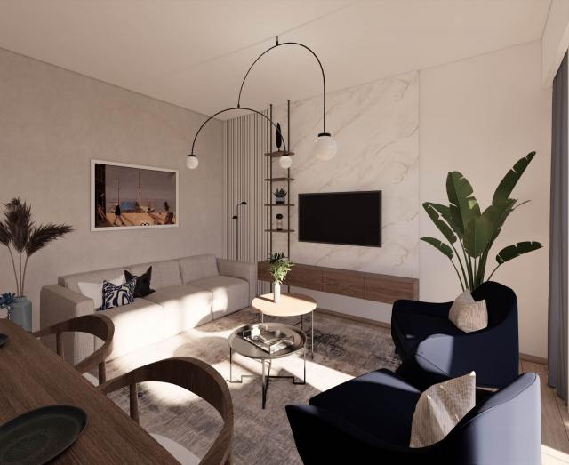 One-bedroom apartments in a new residential complex with a swimming pool in