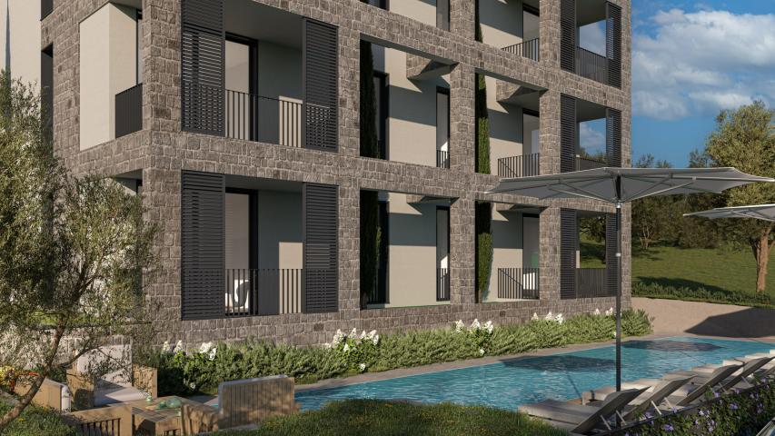 One-bedroom apartments in a new residential complex with a swimming pool in