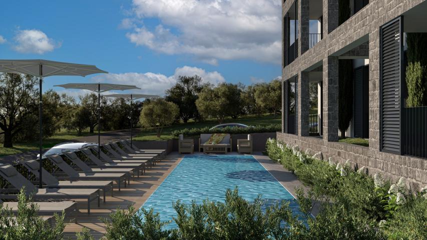One-bedroom apartments in a new residential complex with a swimming pool in