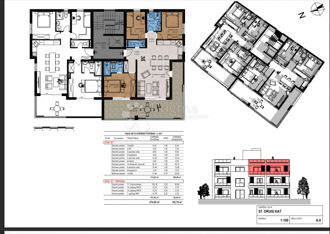 Crvene kuće S7: penthouse 3S+DB, krovna terasa