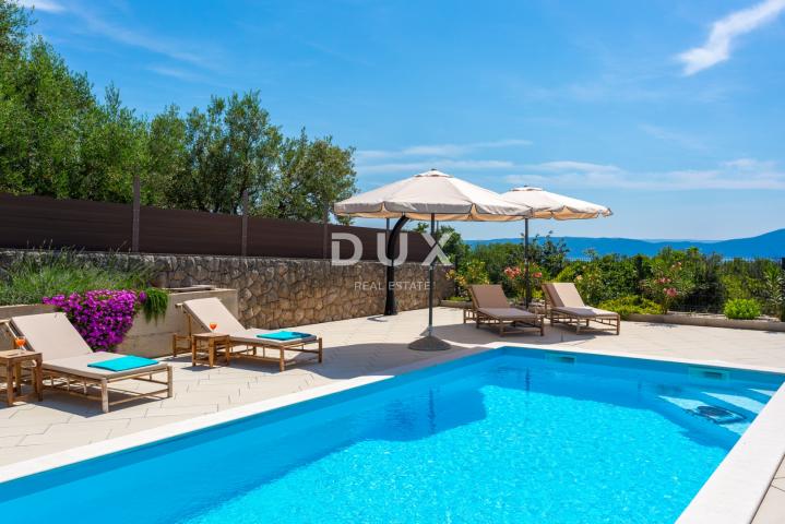 OTOK KRK - Mediteranska kuća s bazenom i pogledom na more