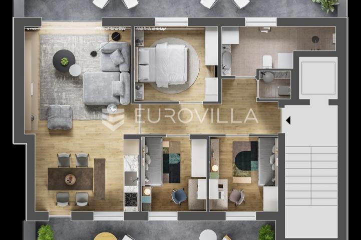 Zagreb, Šestine, luksuzni stan s dvije terase i garažom, 108 m²