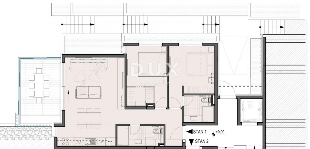 PRIMOŠTEN - Prizemni stan u novogradnji 100 m od mora (S1)