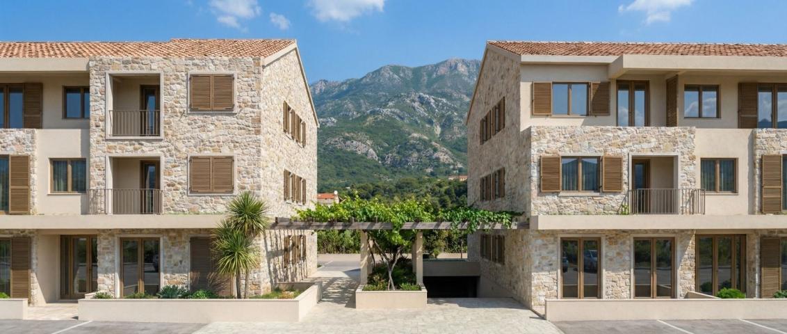 Jednosoban stan 46m² u luksuznom kompleksu Palazzo Jaz sa bazenom – Kovačko Polje, Kotor (Mogućnost 