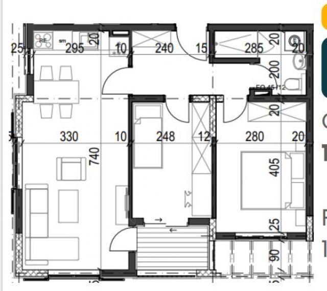 Dvosoban stan 57.43m² u luksuznom kompleksu Palazzo Jaz sa bazenom – Kovačko Polje, Kotor (Mogućnost