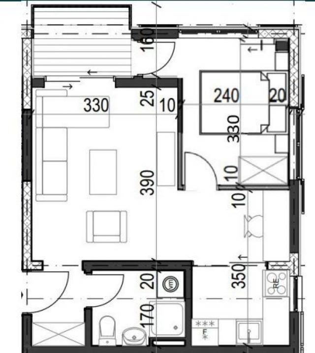 Jednosoban stan 37.76m² u luksuznom kompleksu Palazzo Jaz sa bazenom – Kovačko Polje, Kotor (Mogućno