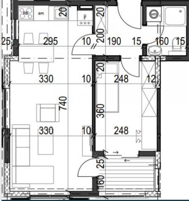 Jednosoban stan 42.90m² u luksuznom kompleksu Palazzo Jaz sa bazenom – Kovačko Polje, Kotor (Mogućno
