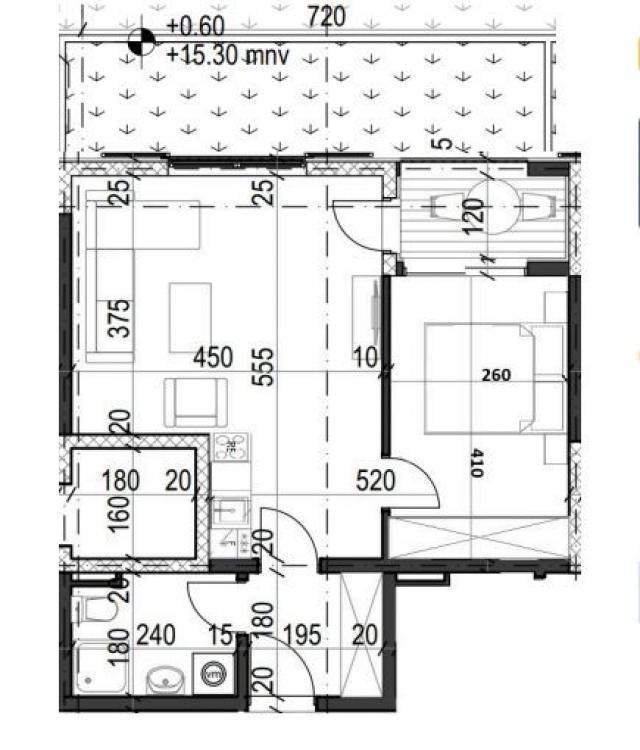 Jednosoban stan 43.06m² u luksuznom kompleksu Palazzo Jaz sa bazenom – Kovačko Polje, Kotor (Mogućno