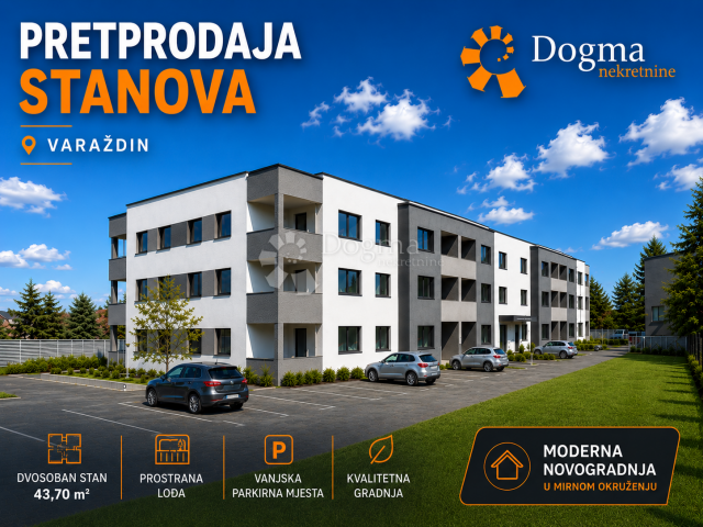 Pretprodaja stanova – moderan stan na 2. katu novogradnje, Varaždin | 39,50 m² + loggia
