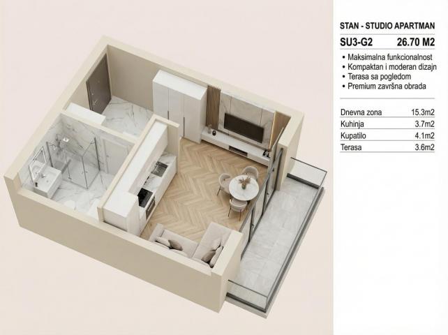 Studio apartman 26.78m² sa pogledom na more u novom luksuznom kompleksu u Budvi