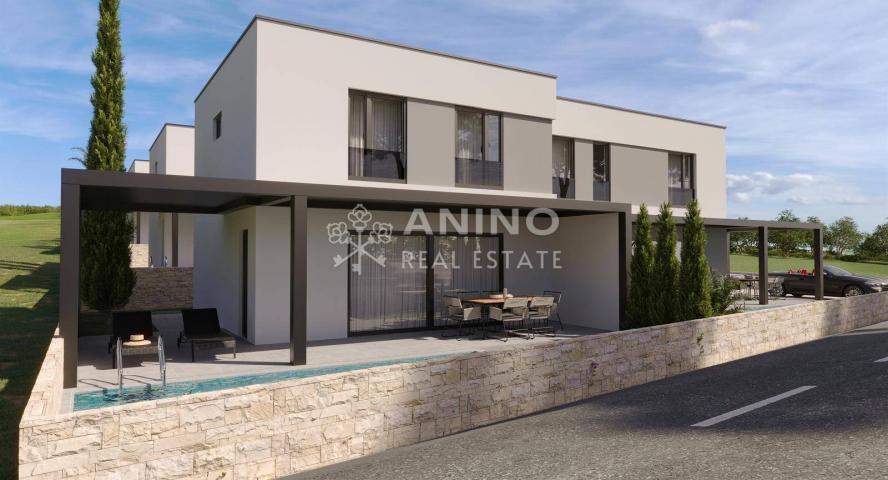Mandre – Luksuzni trosobni dvoetažni stan 104,10 m2 s privatnim bazenom, 500 m od mora- SREDNJI STAN