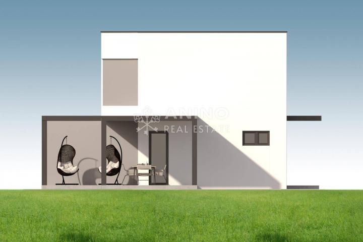 Mandre – Luksuzni trosobni dvoetažni stan 104,10 m2 s privatnim bazenom, 500 m od mora- SREDNJI STAN