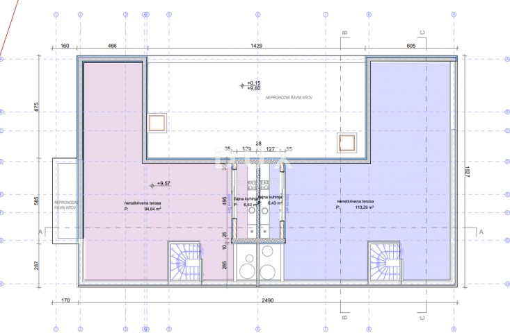 VODICE, SRIMA – Penthouse 1. red uz more, panorama, krovna terasa 113 m²