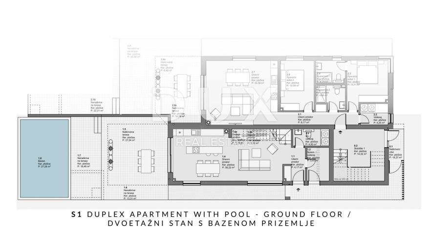 ŠIBENIK, VODICE – Ekskluzivni duplex s vrtom i bazenom, savršen spoj mira, dizajna i mediteranskog n