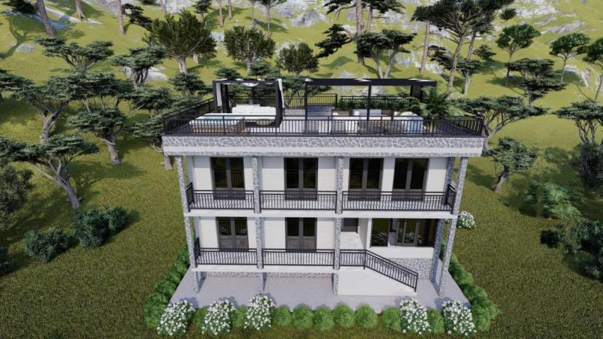Urbanized Plot of 1700m2 with House Under Construction in Kotor, Kavac, Sea View of Tivat Bay