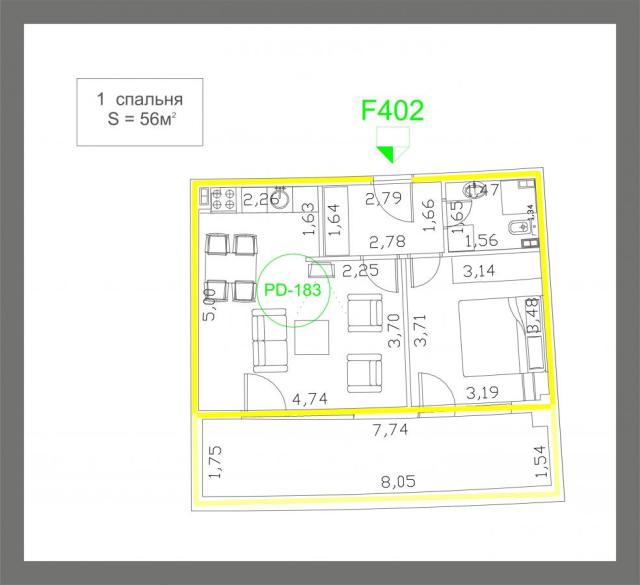 One-Bedroom Apartment 56m2 for Sale, Sea View, Budva