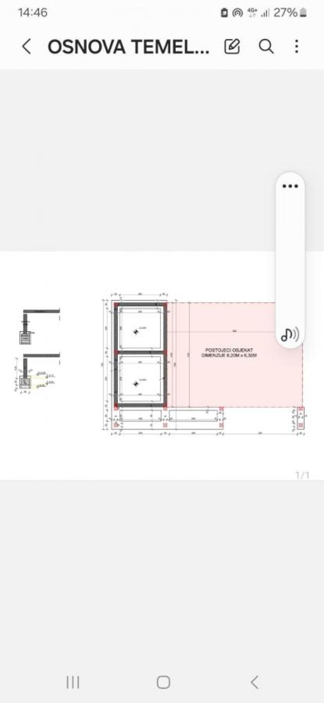 Urbanized Plot of 1700m2 with House Under Construction in Kotor, Kavac, Sea View of Tivat Bay