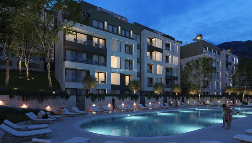 Studio apartment under construction for sale in Tivat – 27 m2, new complex with swimming pool