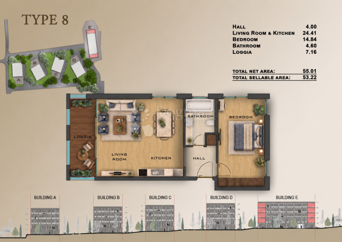 NOVOGRADNJA, JEDNOSOBAN STAN, 53.22 m², 1. kat (8-E1)