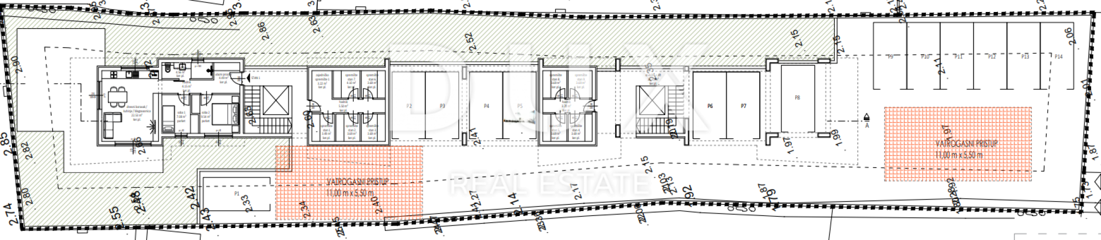 ZADAR, ZATON - Building plot 70 meters from the beach with a conceptual design of a building with 9 