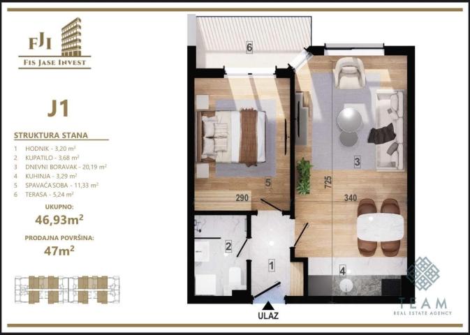 Prodaja novog jednosobnog stana 47 m² u izgradnji – Zagorič, Podgorica