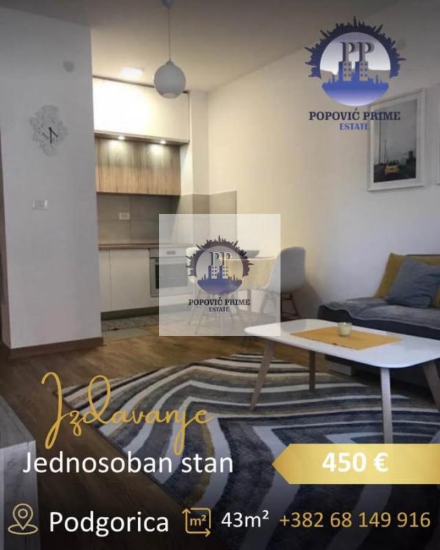 IZDAJE SE JEDNOSOBAN STAN | 43m² | 450€ – CITY KEJ, PODGORICA