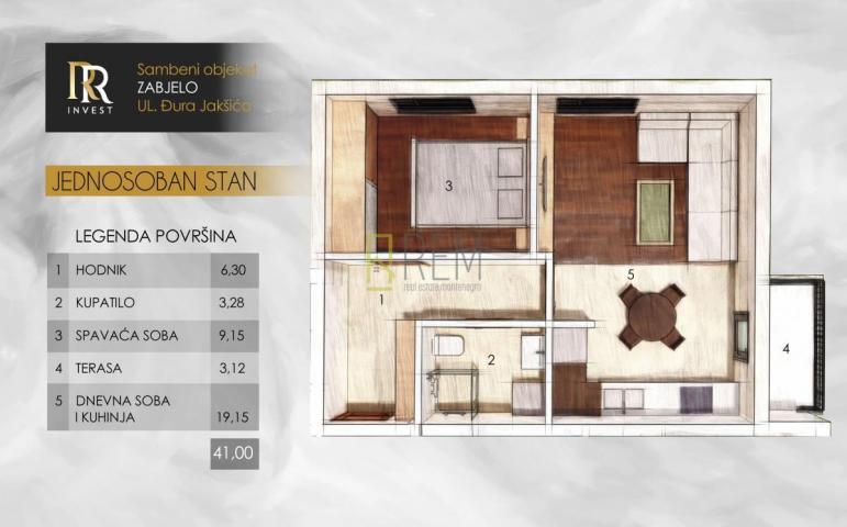 Prodajemo- jednosobnih stanova u izgradnji od 35m2 do 41m2, Podgorica na Zabjelu