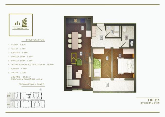 Prodajemo- dvosoban stan 62m2 u izgradnji u Zagoric