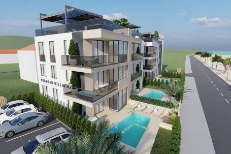 Zadar, Sukošan, predivan penthouse s krovnom terasom , prvi red uz more, NKP 123, 14 m2