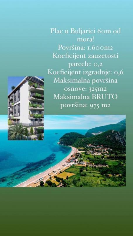 Urbanized plot 1600 m2, GBA 975 m2, Budva, Buljarica