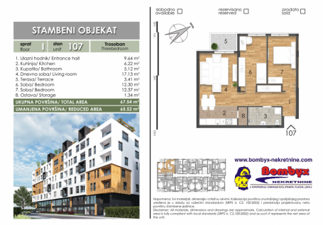 Trosobni stanovi 52m, 61m, 65m, 69m, 74m u izgradnji Liman V