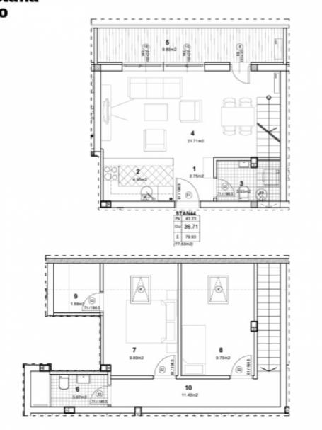 NOVO NASELJE, 78 m2, Trosoban-DUPLEX sa PDV