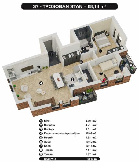 SREMSKA KAMENICA, 68 m2, Trosoban, Novogradnja