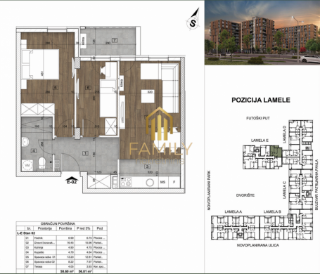 Trosoban stan 57m² na prodaju – funkcionalan prostor za porodicu