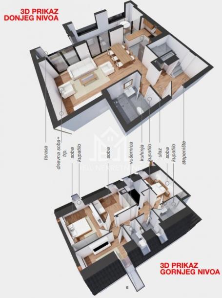 Dupleks LUX, 123. 24m2, 4. 0 stan - dva nivoa - terasa 43m2 gratis